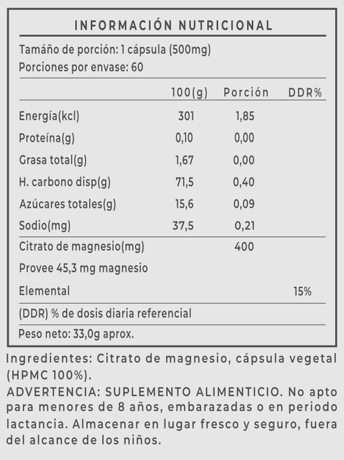 Citrato de Magnesio 60 Cápsulas